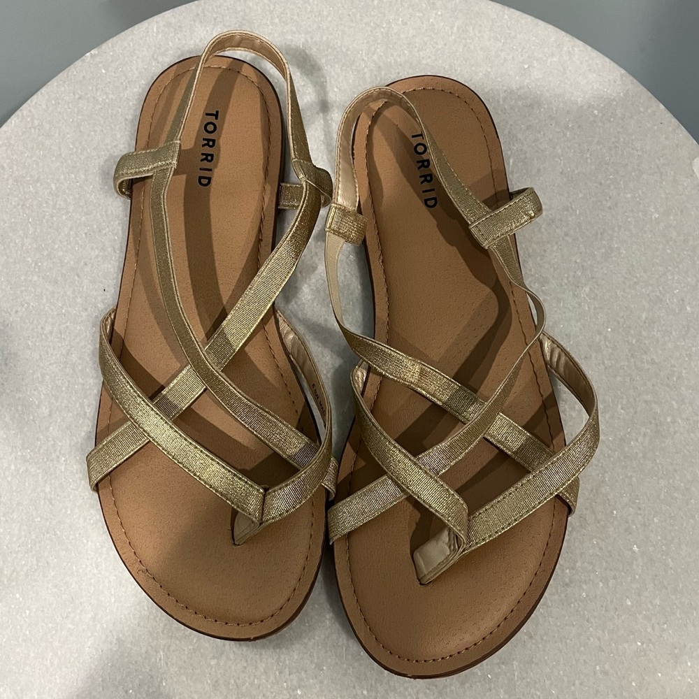 TORRID gold criss cross sandals. 8.5